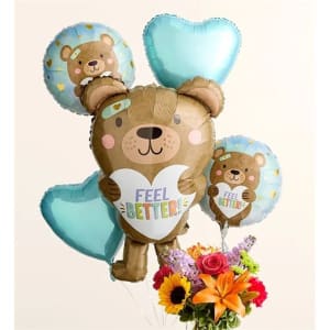 Floral Embrace™ With Feel Better Bear Balloon Bouquet