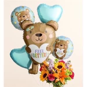 Floral Embrace™ With Feel Better Bear Balloon Bouquet
