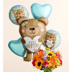 Floral Embrace™ With Feel Better Bear Balloon Bouquet