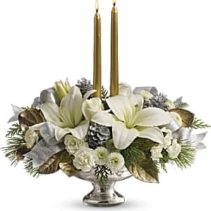 Teleflora's Silver And Gold Centerpiece Flower Bouquet