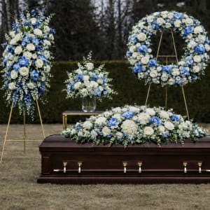 Blue & White Flower Funeral Set Flower Bouquet