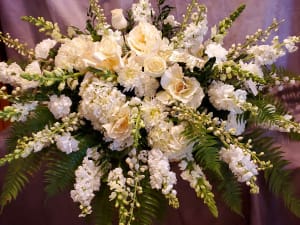 Pure White Casket Spray Flower Bouquet