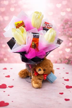 A Beary Wine Valentine Flower Bouquet
