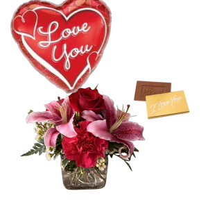 Crimson Lily Romance Cube Flower Bouquet