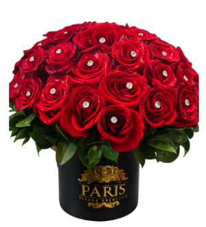 Paris Luxe Red Rose Hat Box Flower Bouquet