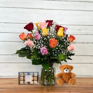 Two Dozen Roses, Stuffy & Chocolates Flower Bouquet