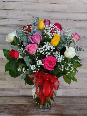 Mixed Dozen Roses Flower Bouquet