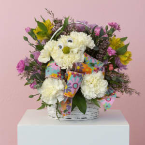 Dog In A Basket Flower Bouquet