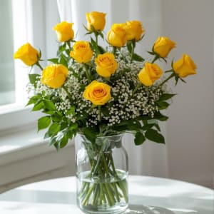 Dozen Yellow Roses Flower Bouquet