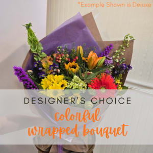 COLORFUL MIX WRAPPED BOUQUET - A FLORIST ORIGINAL Flower Bouquet