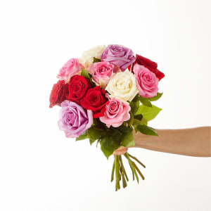 RED, PINK, LAV, WHITE ROSE WRAPPED BOUQUET Flower Bouquet