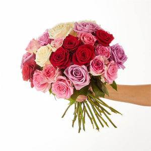 RED, PINK, LAV, WHITE ROSE WRAPPED BOUQUET Flower Bouquet