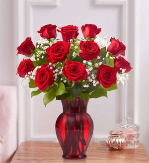 RED ROSES AND RED VASES Flower Bouquet