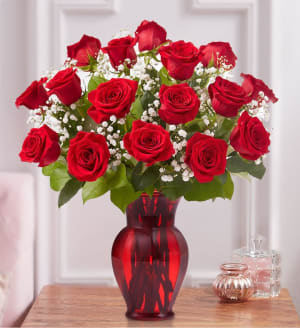 RED ROSES AND RED VASES Flower Bouquet
