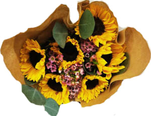 6 OR 12 Sunflowers Wrapped Bouquet Flower Bouquet