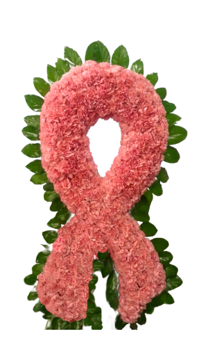 D-11 Lazo de cancer en claveles con cinta impresa Flower Bouquet