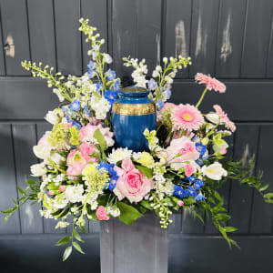Blush & Blue Urn Surround Flower Bouquet