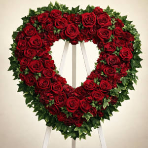 Easel Heart of Red Roses Flower Bouquet