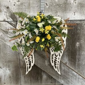 Metal Wings with Silk (Artificial) Floral Accents Flower Bouquet