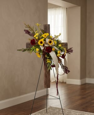 Memorial Cross Easel Spray Flower Bouquet