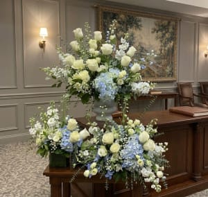 Sympathy Collection in Blue & White Flower Bouquet