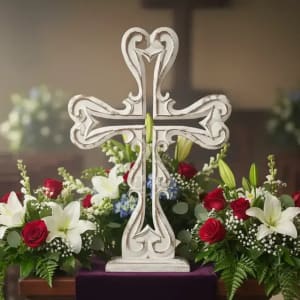 Wooden Carved Cross Flower Bouquet