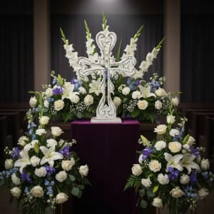 Wooden Carved Cross Flower Bouquet