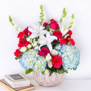 Patriotic Funeral Basket Flower Bouquet