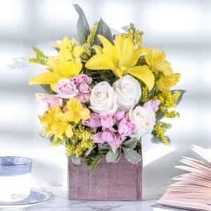 Yellow Lily & Rose Arrangement Flower Bouquet