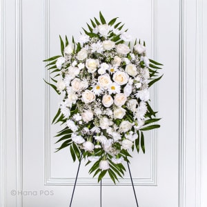 All White Sympathy Standing Spray Flower Bouquet