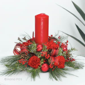 Red Ribbon Centerpiece Flower Bouquet
