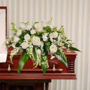 All White Casket Spray Flower Bouquet