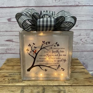 Cardinal Family Tree Lighted Glass Block