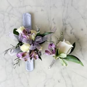 Lavender & White Corsage & Boutonniere Set Flower Bouquet