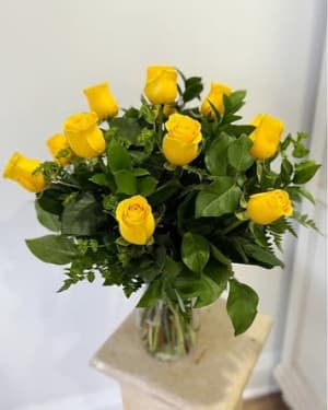 Dozen Yellow Roses Arranged Flower Bouquet
