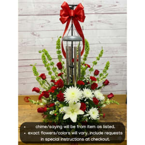 Large Copper Tube Windchime with Butterfly Striker Flower Bouquet