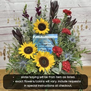 Fresh Floral Arrangement With Square Memorial Slate Flower Bouquet