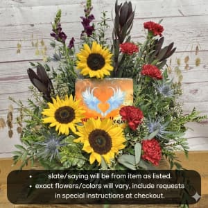 Fresh Floral Arrangement With Square Memorial Slate Flower Bouquet