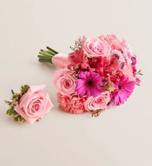 Prom Bouquet and Boutonniere - Pink Flower Bouquet