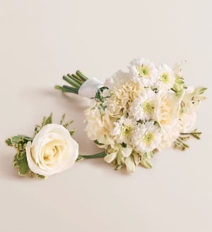 Prom Bouquet and Boutonniere - White Flower Bouquet