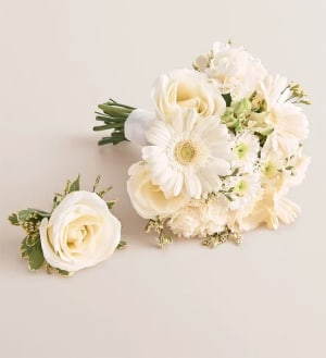 Prom Bouquet and Boutonniere - White Flower Bouquet
