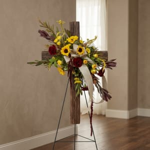 Memorial Cross Easel Spray Flower Bouquet