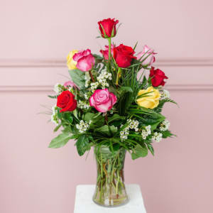 Dozen Multi-Colored Roses Flower Bouquet