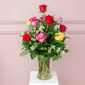 Dozen Multi-Colored Roses Flower Bouquet