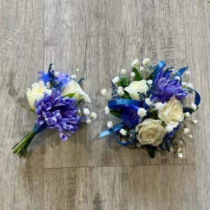 Blue and White Designers Choice REAL Prom Wrist Corsage Flower Bouquet