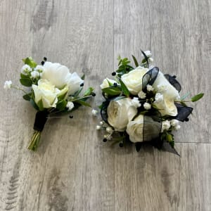 Black and White Designers Choice REAL Prom Wrist Corsage Flower Bouquet