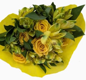 (CHOOSE COLOR) Roses & Alstro Wrapped Bouquet CB-RA Flower Bouquet