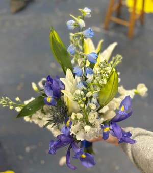 Blue and White Hand-tied Bouquet Flower Bouquet