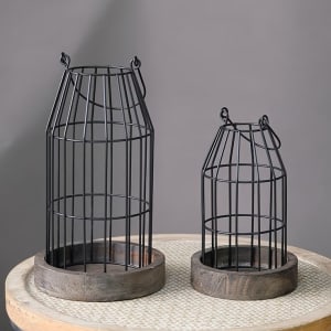 Wooden Base Cage Lanterns Flower Bouquet