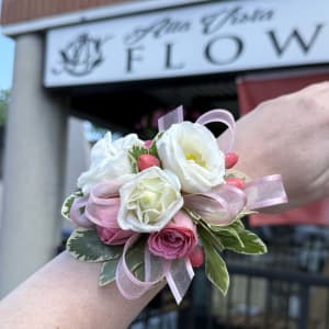 Romantic Lisianthus & Spray Rose Wristlet Corsage Flower Bouquet